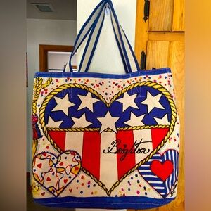 Brighton Large Canvas Tote bag. Bold colors, 3 women, hearts. Inner zip pouch.